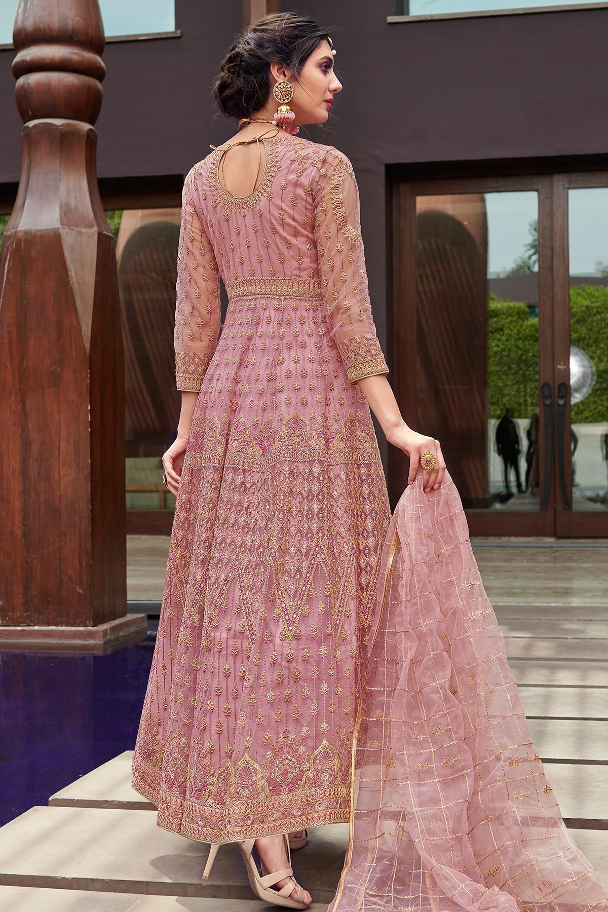 Mauve Embroidered Designer Anarkali Suit