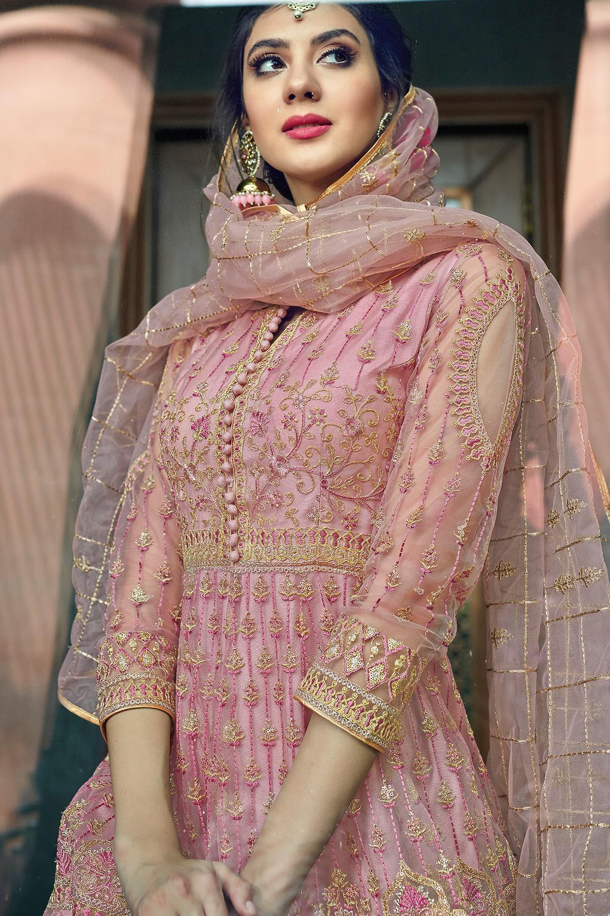 Mauve Embroidered Designer Anarkali Suit