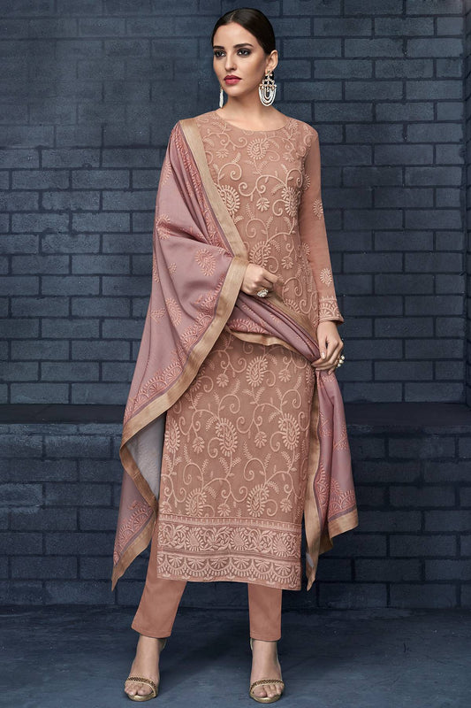 Mauve Georgette Lakhnavi Straight Suit