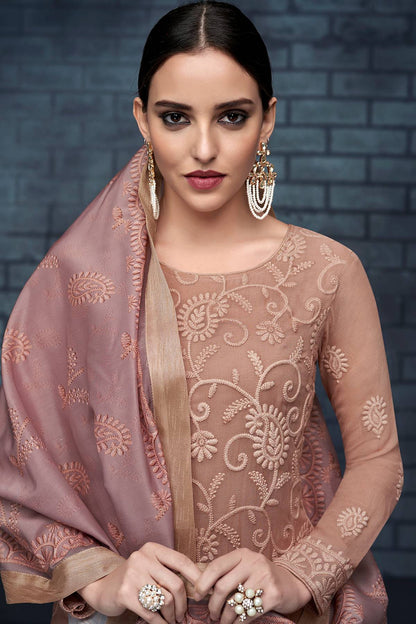 Mauve Georgette Lakhnavi Straight Suit