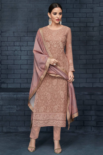 Mauve Georgette Lakhnavi Straight Suit
