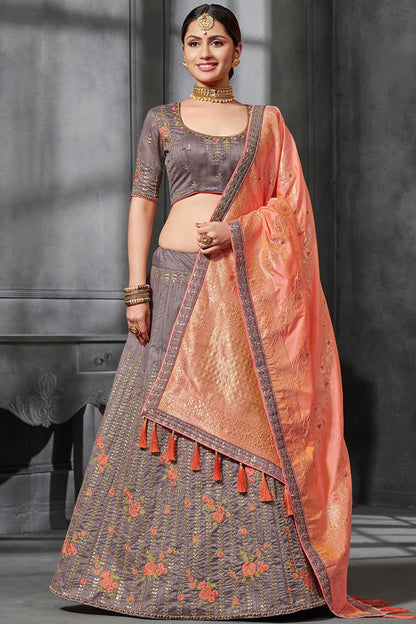Mauve Grey Party Wear Silk Lehenga Choli