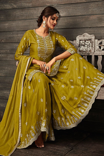 Mehendi Green Embroidered Palazzo Suit