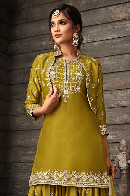 Mehendi Green Embroidered Palazzo Suit