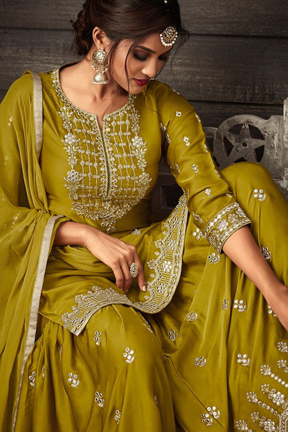 Mehendi Green Embroidered Palazzo Suit