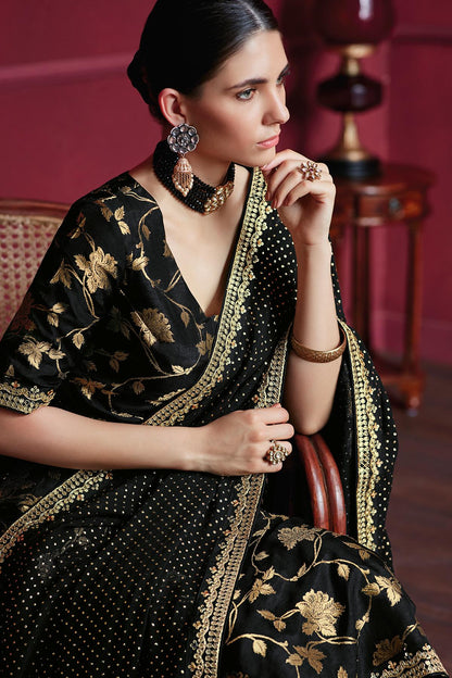 Midnight Black Designer Dola Silk Palazzo Suit