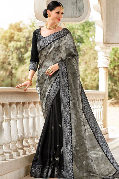 Midnight Black Designer Fancy Fabric Sari
