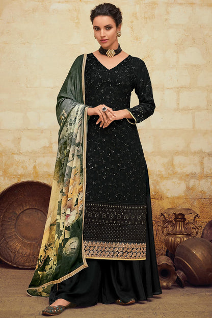 Midnight Black Designer Georgette Palazzo Suit