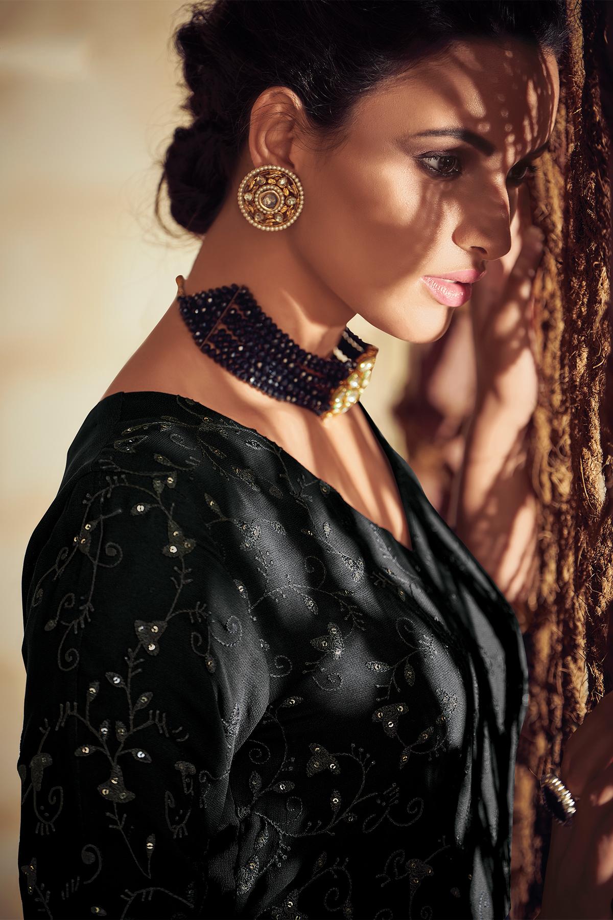 Midnight Black Designer Georgette Palazzo Suit