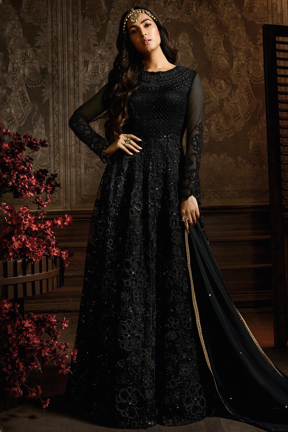 Midnight Black Designer Net Anarkali Suit