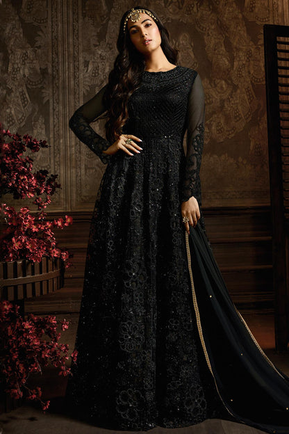 Midnight Black Designer Net Anarkali Suit