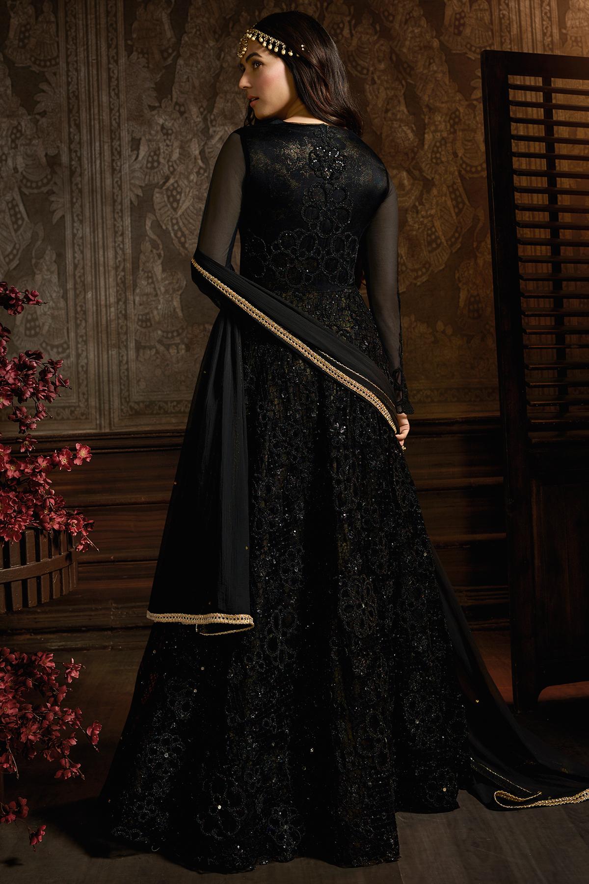 Midnight Black Designer Net Anarkali Suit