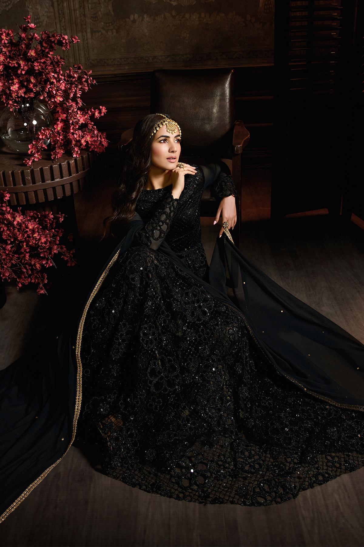 Midnight Black Designer Net Anarkali Suit