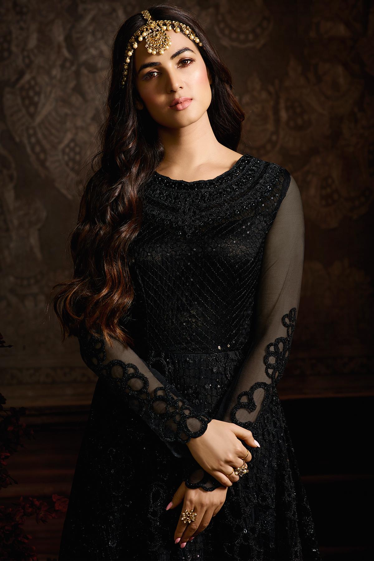 Midnight Black Designer Net Anarkali Suit
