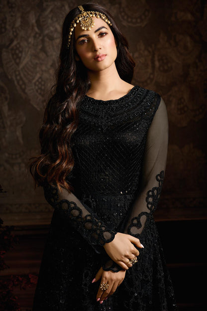Midnight Black Designer Net Anarkali Suit