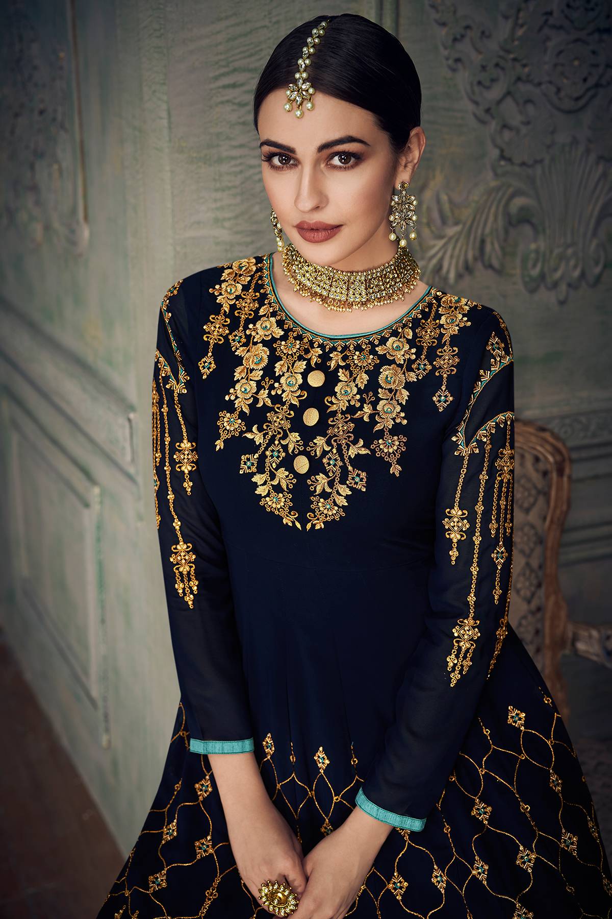 Midnight Blue Designer Gharara Style Suit