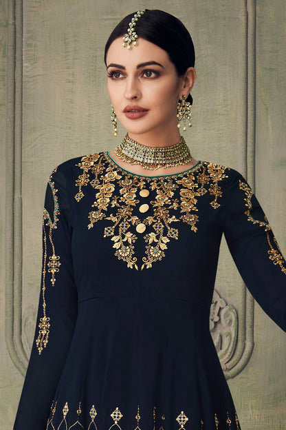 Midnight Blue Designer Gharara Style Suit