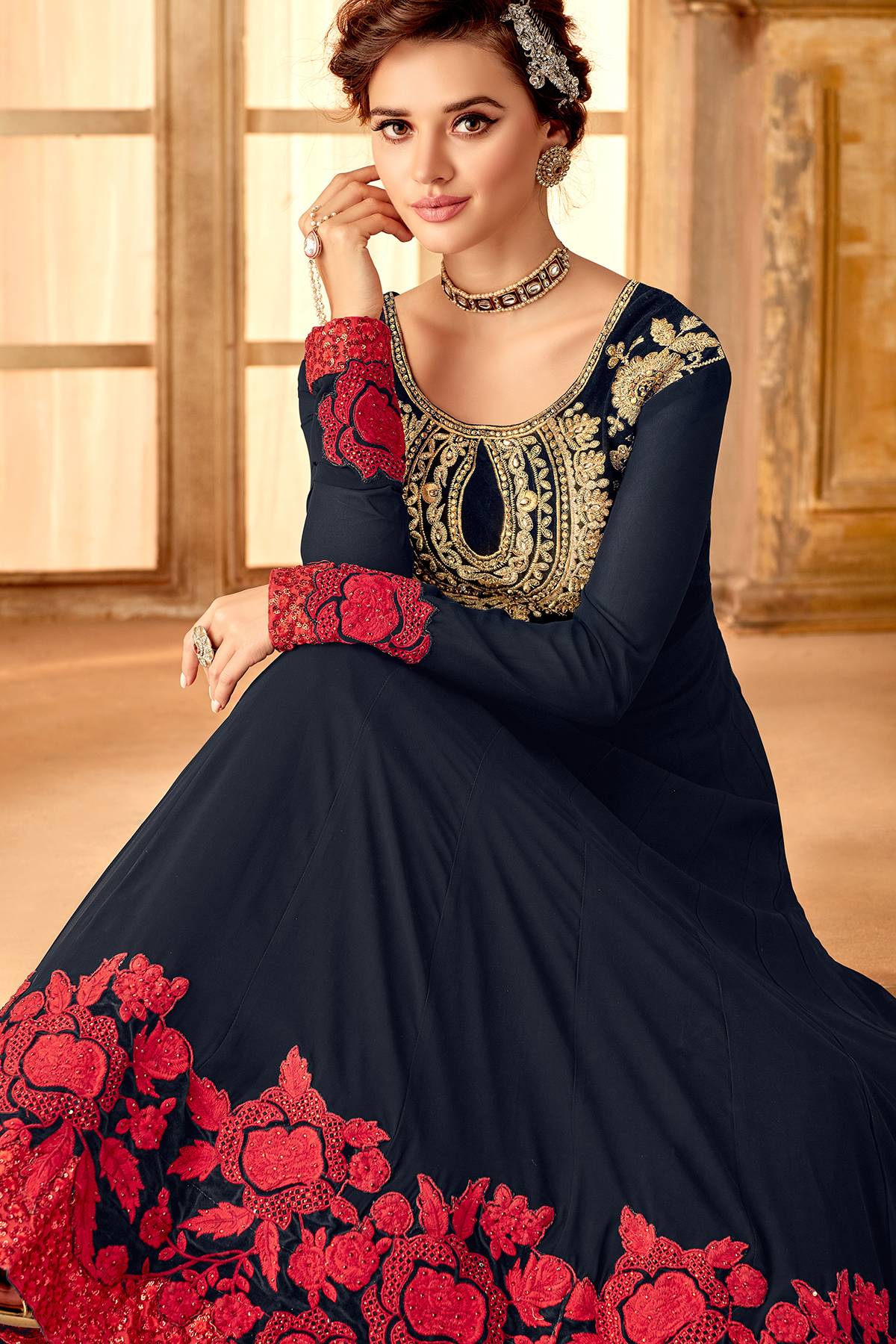 Midnight Blue Designer Party Wear Anarkali Suit