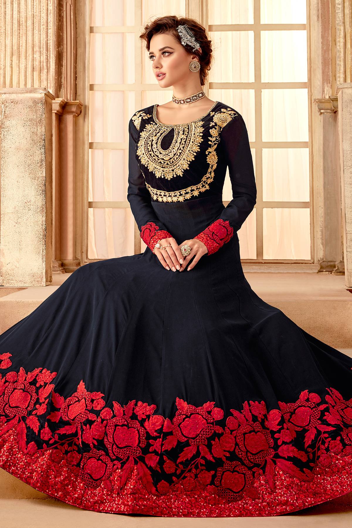 Midnight Blue Designer Party Wear Anarkali Suit