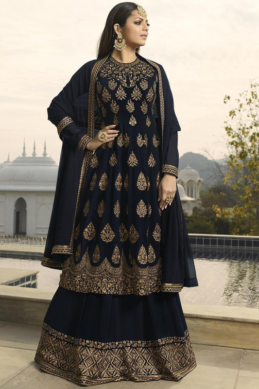 Midnight Blue Embroidered Designer Suit