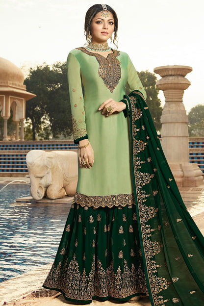Mint and Forest Green Embroidered Sharara Suit