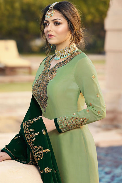 Mint and Forest Green Embroidered Sharara Suit