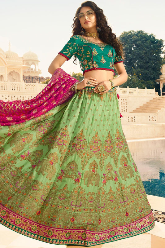 Mint Green and Ocean Blue Silk Lehenga Choli