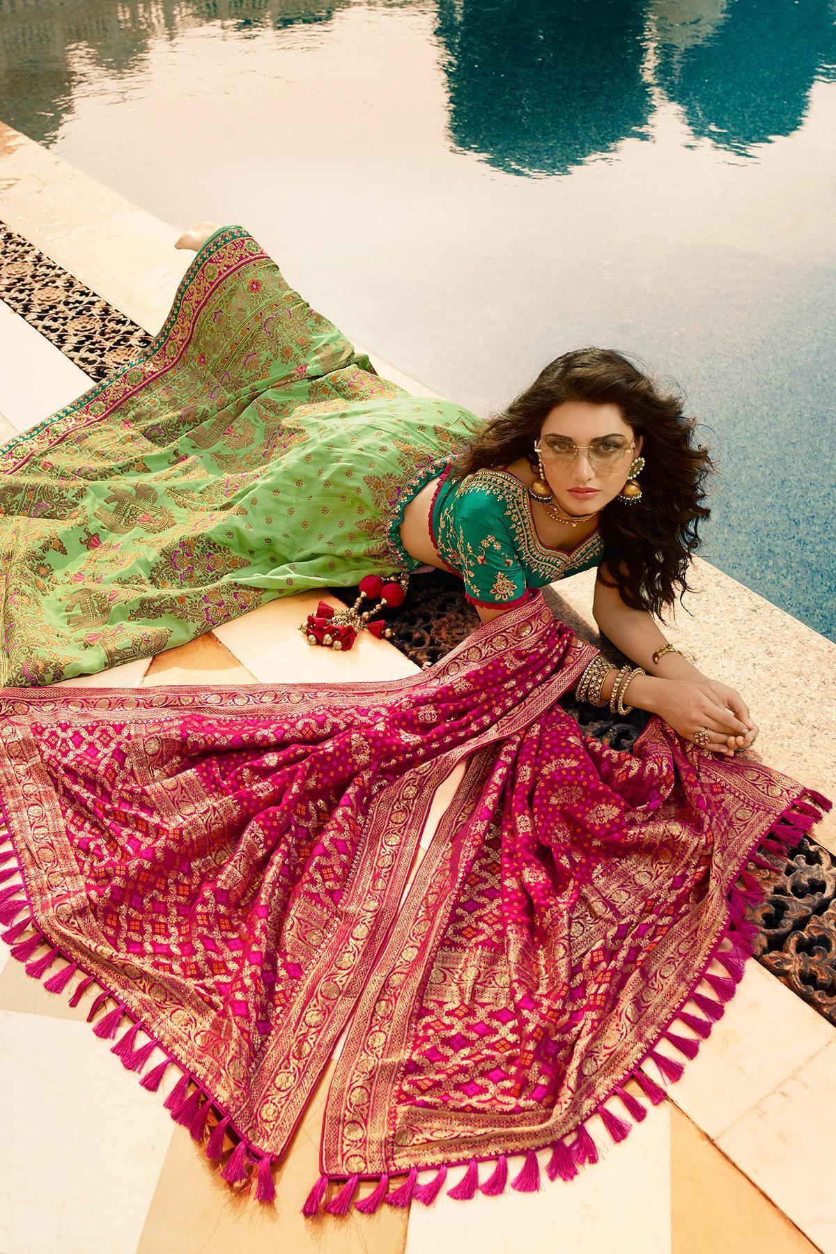 Mint Green and Ocean Blue Silk Lehenga Choli