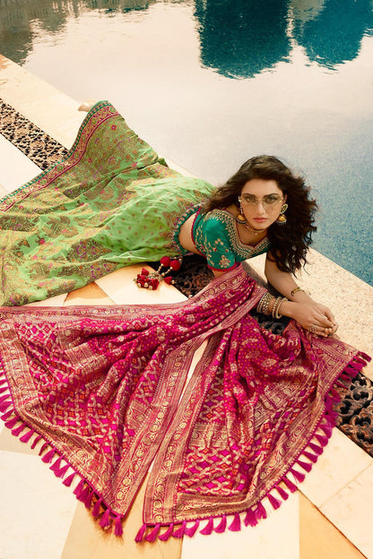 Mint Green and Ocean Blue Silk Lehenga Choli