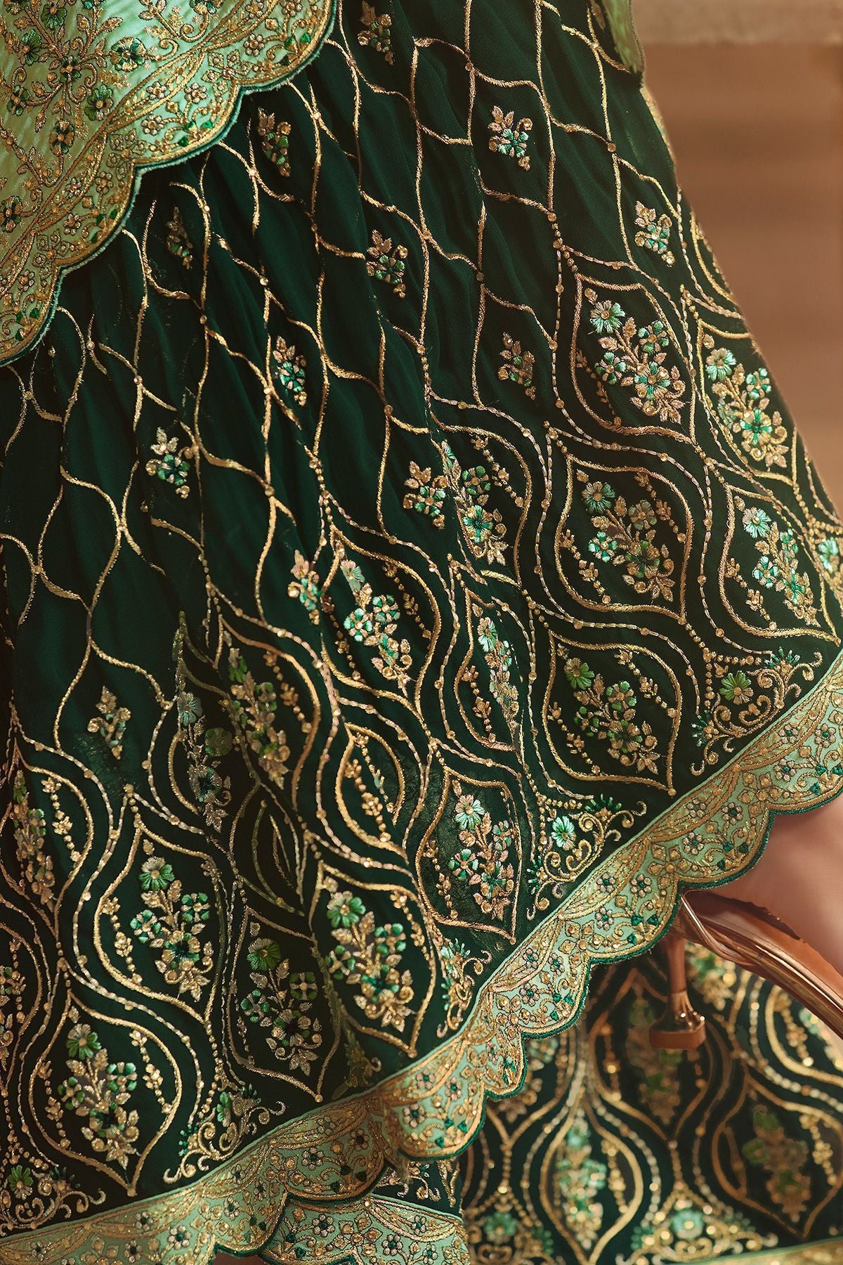 Mint Green and Pine Green Georgette Palazzo Suit