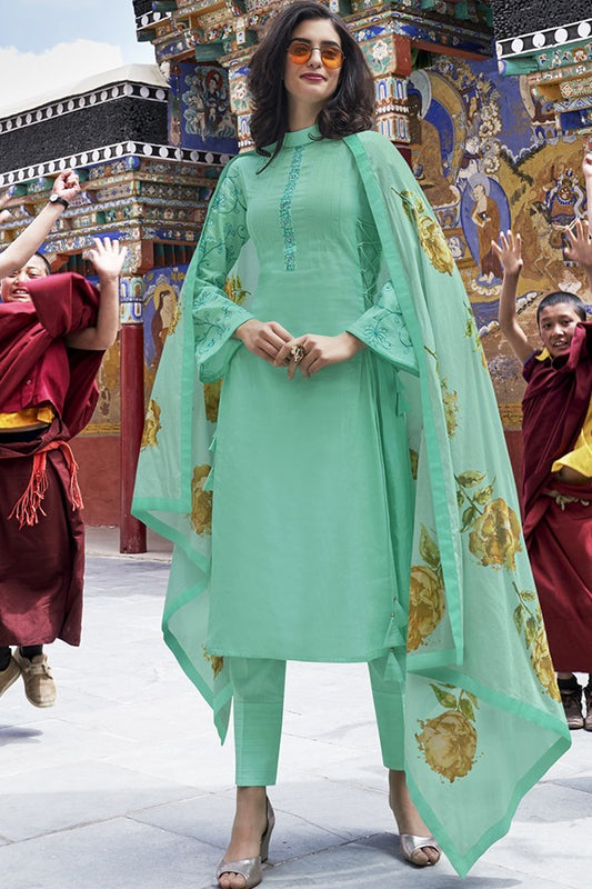 Mint Green Casual Wear Straight Suit