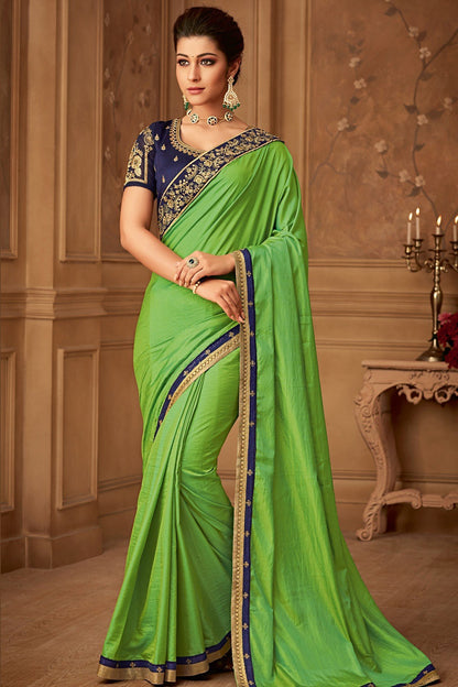 Mint Green Designer Party Wear Silk Sari
