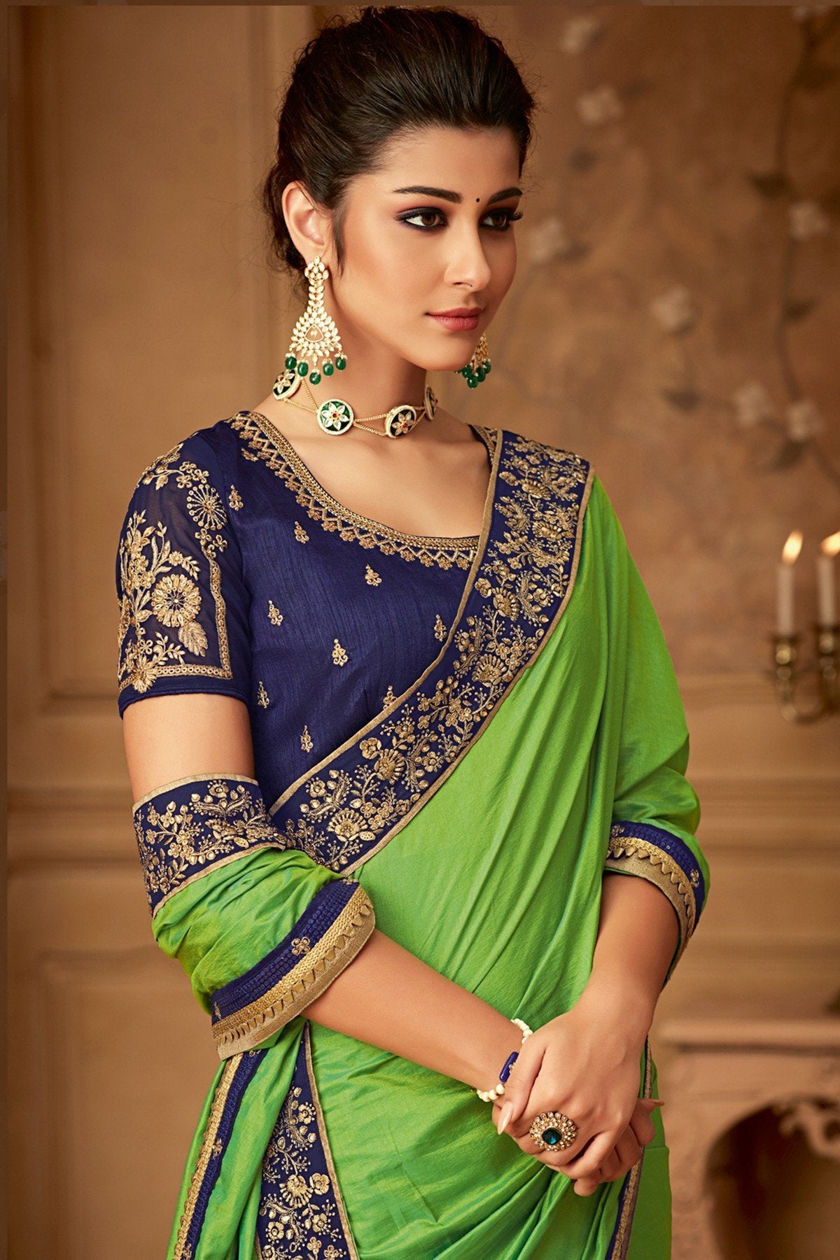 Mint Green Designer Party Wear Silk Sari