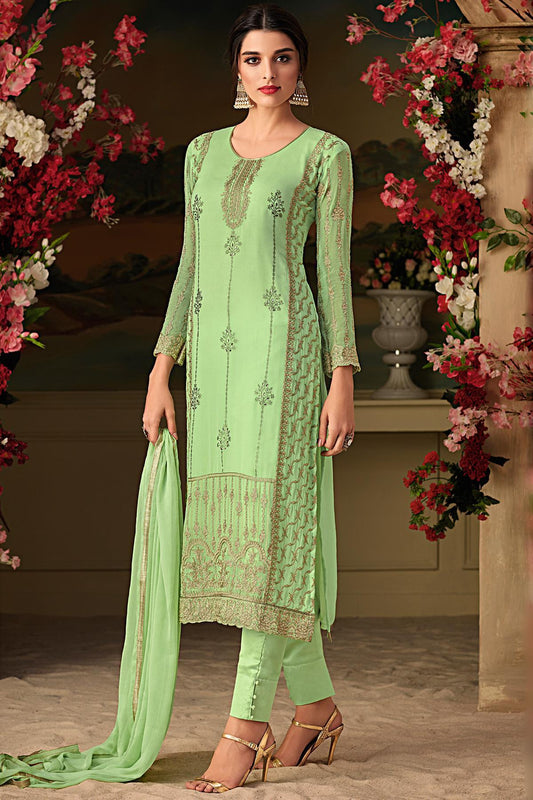 Mint Green Embroidered Designer Casual Suit