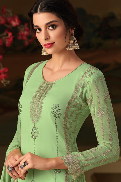 Mint Green Embroidered Designer Casual Suit