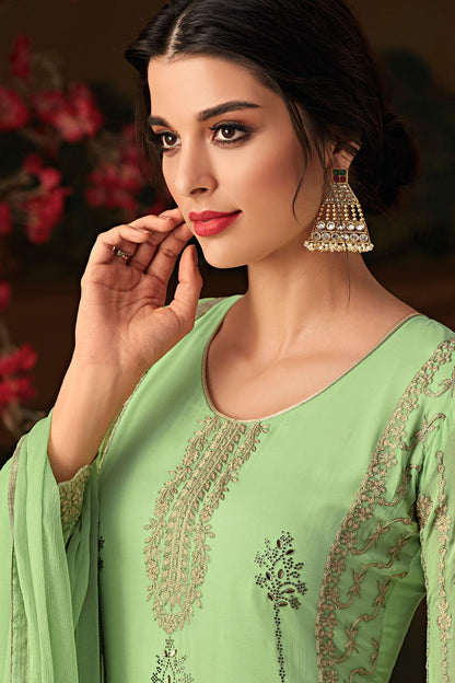 Mint Green Embroidered Designer Casual Suit