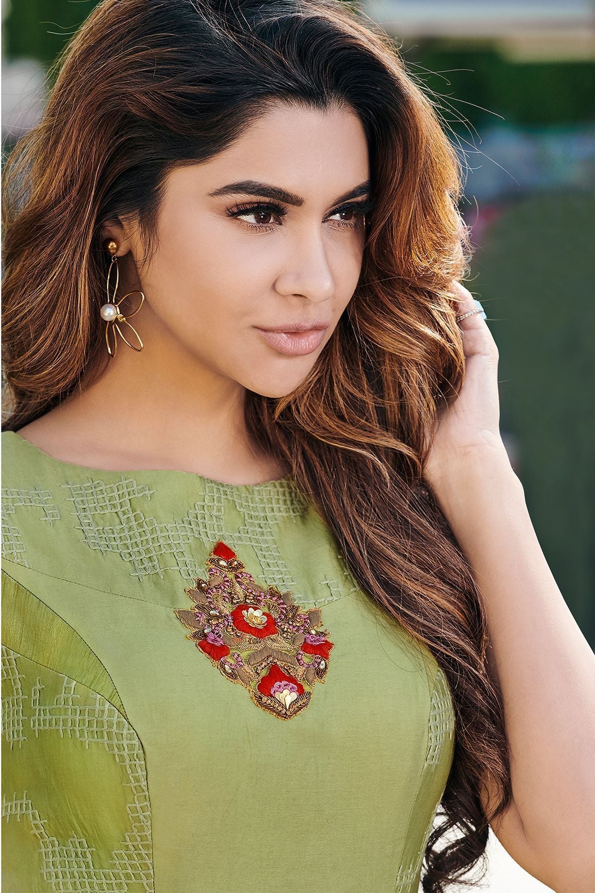 Mint Green Embroidered Designer Silk Gown