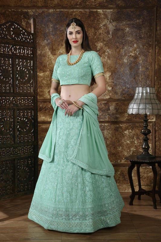Mint Green Georgette Bridesmaid Lehenga Choli