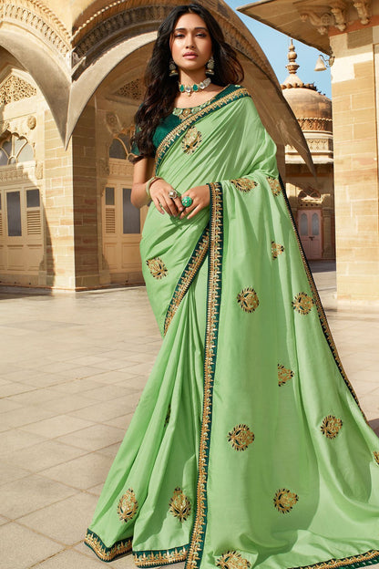 Minty and Pine Green Dola Silk Sari