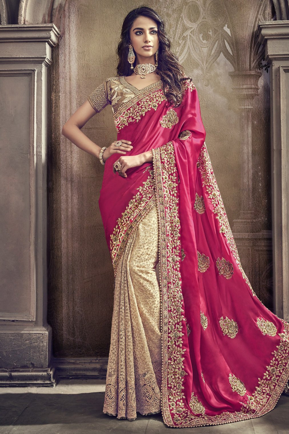 Rani Pink Designer Party Wear Silk Saree
