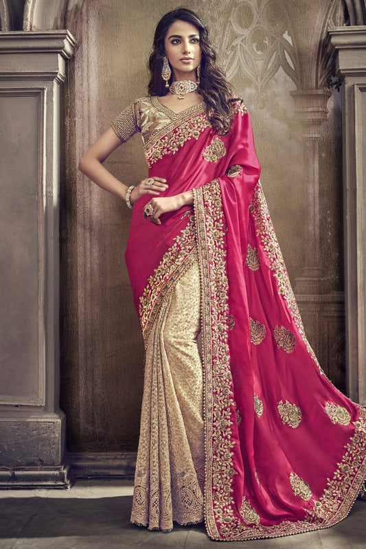 Rani Pink Designer Party Wear Silk Saree