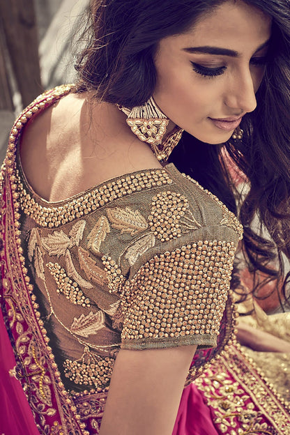 Rani Pink Designer Party Wear Silk Saree