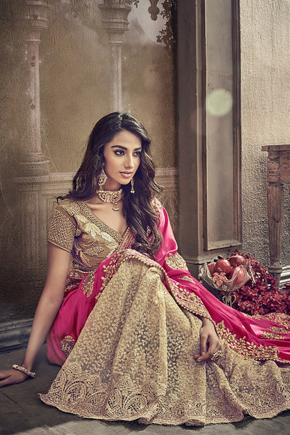 Rani Pink Designer Party Wear Silk Saree