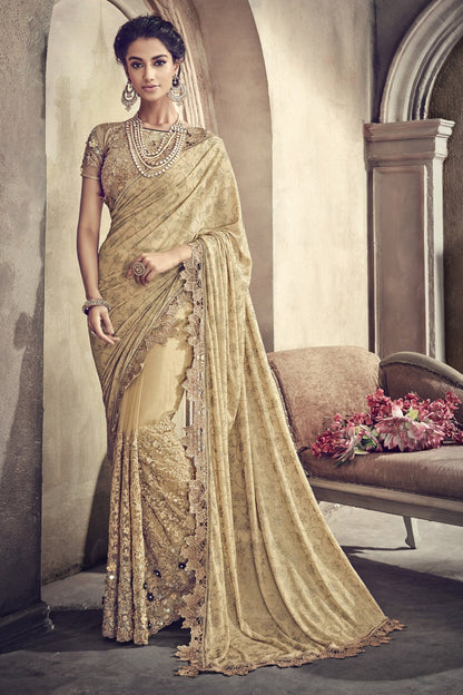 Brown net Designer Party Wear Saree
