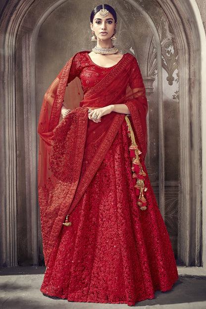 Red color designer wear Lehenga set