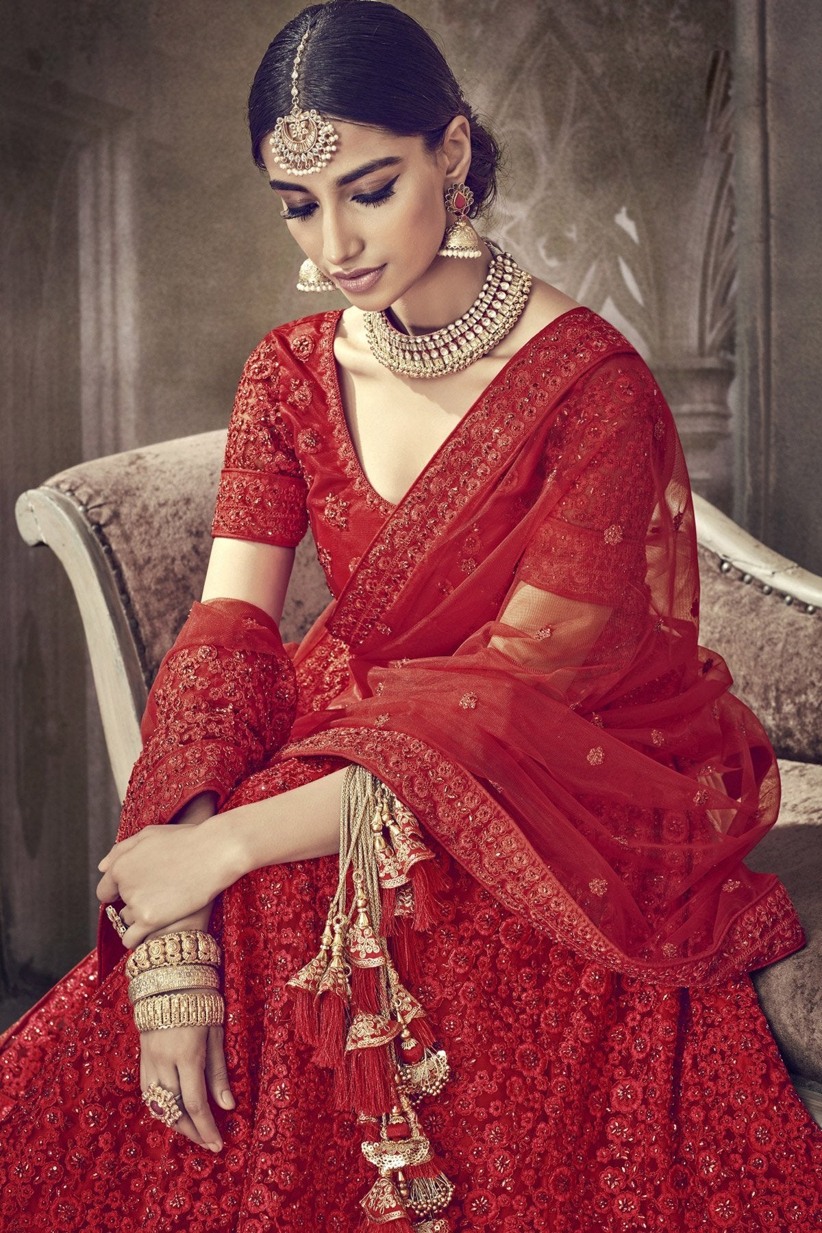 Red color designer wear Lehenga set