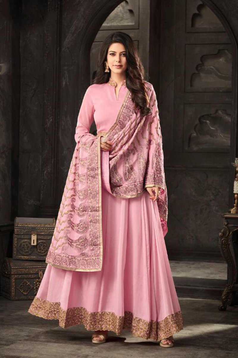 Cozy Pink Crepe georgette Party Wear Anarkali Suit