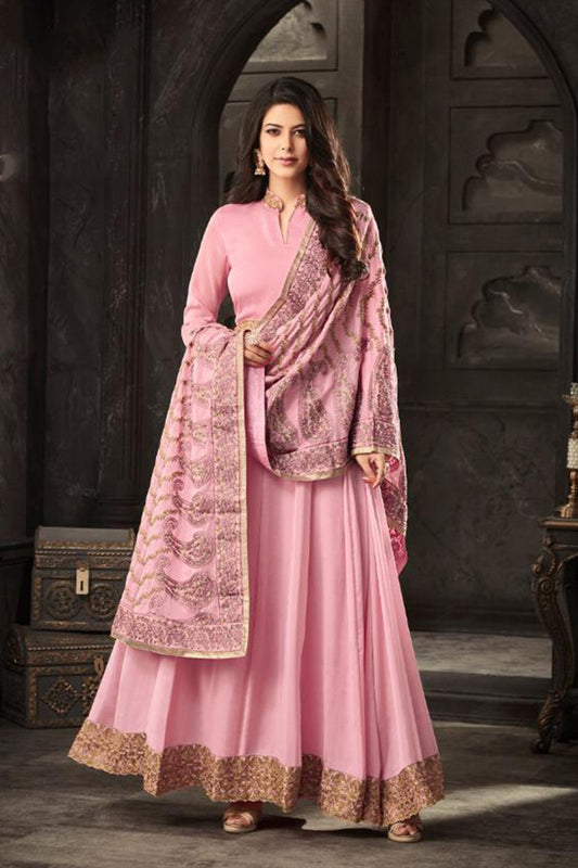 Cozy Pink Crepe georgette Party Wear Anarkali Suit