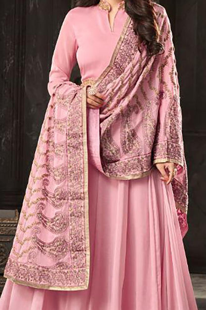 Cozy Pink Crepe georgette Party Wear Anarkali Suit