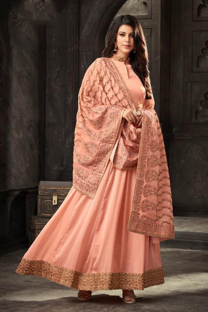 Lovely Orange Crepe georgette Party Wear Anarkali Suit